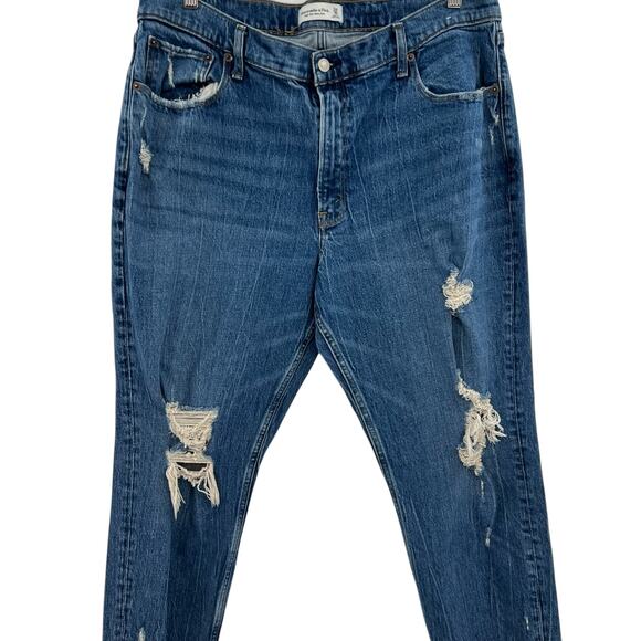Abercrombie High Rise‎ Mom Jeans Distressed Ripped Denim Size 34 18S Short - Picture 5 of 14